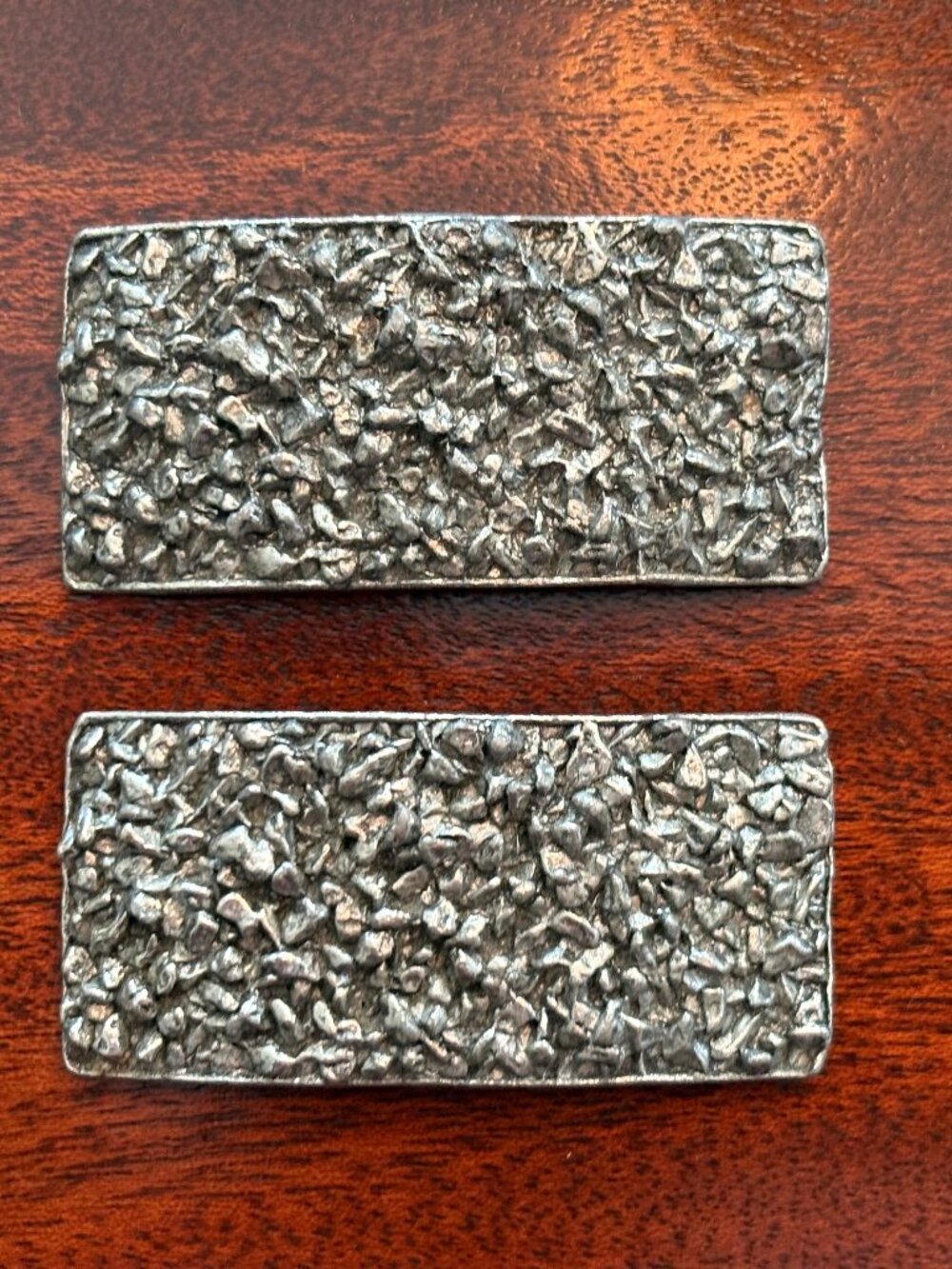 Vintage signed M.U.S.I textured metal shoe clips/buckles